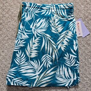 Womens 3X Teal Tropical Botanical lounge Shorts Drawstring Pockets NWT Joyspun